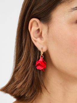 Accessorize London - Red Flower Drop Hoop Earrings