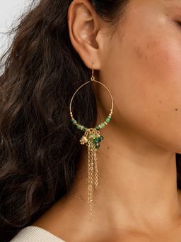 Accessorize London - Green Beaded Drop Hoop Earrings