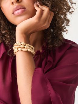 Accessorize London - Gold Brushed Pebble Stretch Bracelets (Pack of 3)