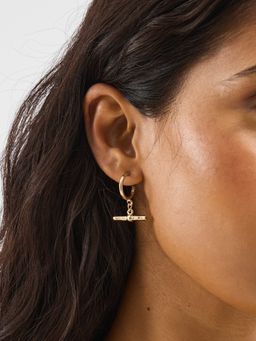 Accessorize London - Gold T-Bar Charm Hoop Earrings