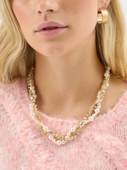 Accessorize London - Off White Twisted Diamante Pearl Collar Necklace