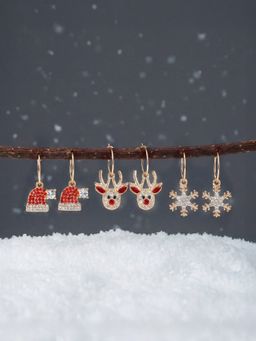 Accessorize London - Multi-Color Diamante Christmas Charm Hoop Earrings (Pack of 3)