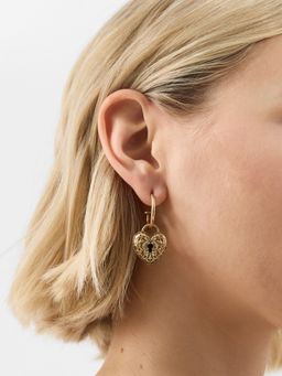 Accessorize London - Gold Heart Padlock Charm Hoop Earrings