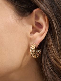 Accessorize London - Gold Chunky Square Link Hoop Earrings