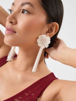 Accessorize London - White Beaded Flower Tassel Drop Earrings