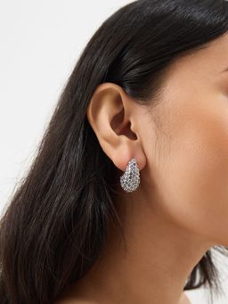 Accessorize London - White Diamante Curve Teardrop Earrings