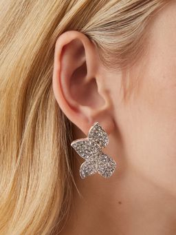 Accessorize London - White Half Flower Diamante Drop Earrings