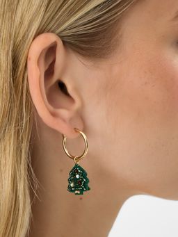 Accessorize London - Green Xmas Tree Beaded Huggie Hoops
