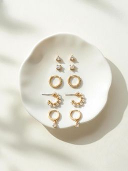 Accessorize London - White Pearl Diamante Hoop & Stud Earrings (Pack of 5)