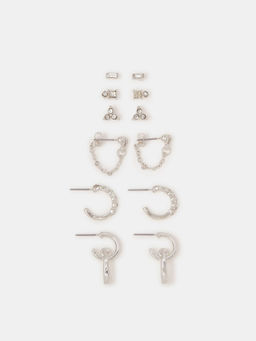 Accessorize London - Silver Pave Hoop & Stud Earrings (Pack of 6)