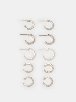 Accessorize London - Silver Diamante Hoop & Cuff Earrings (Pack of 5)
