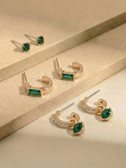 Accessorize London - Green Sparkle Hoop Stud Earrings (Pack of 3)