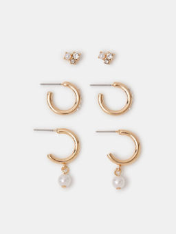 Accessorize London - White Mini Pearl Hoop & Stud Earrings (Pack of 3)