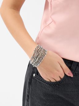 Accessorize London - Silver Metallic Bead Stretch Bracelets (Pack of 6)