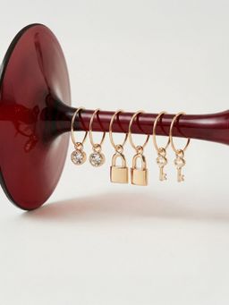 Accessorize London - Gold Padlock & Key Hoop Earrings (Pack of 3)