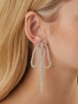 Accessorize London - Silver Beaded Bow Statement Drop Earrings