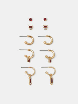 Accessorize London - Red Gemstone Stud & Hoop Earrings (Pack of 5)