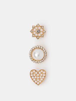 Accessorize London - White Round Heart & Star Brooches (Pack of 3)