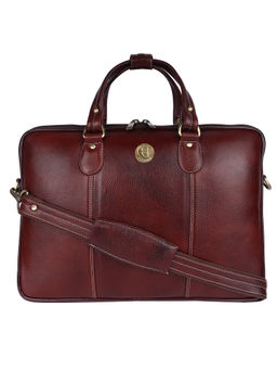 HiLEDER - Pure Leather 16.5" Crossbody Briefcase Laptop Messenger Bag, Dark Brown