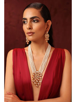 SWABHIMANN - Ina White Kundan and Pearl Long Necklace Set