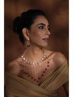 SWABHIMANN - Aishe Red Polki Necklace Set