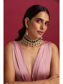 SWABHIMANN - Himaya Multi-Color Kundan and Pearl Choker Necklace Set