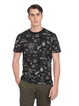 U.S. Polo Assn. Denim Co. - Men Black All Over Print Pure Cotton T-Shirt
