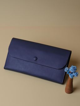 The Bicyclist - Navy Blue Large Genuine Leather Long Clutch Mobile Wallet
