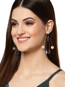 Dugran By Dugristyle - Blue and White Drop Earring with Pearls & Natural Stones