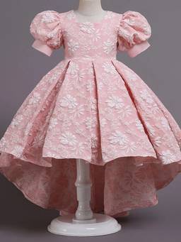 Hopscotch - Girls Pink Puff Sleeve High Low Party Dress