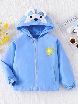 Hopscotch - Girls Blue Teddy Bear Applique Full Sleeve Jacket