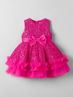 Hopscotch - Pink Sequined Bow Applique Dress