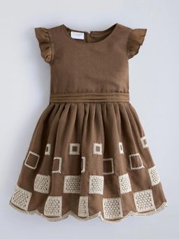 Hopscotch - Brown Geometric Lace Angel Sleeves Dress