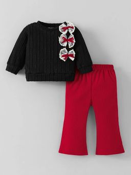 Hopscotch - Bow Applique Textured Top with Pant