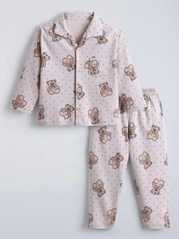 Hopscotch - Brown Teddy Pure Cotton Shirt with Pajama
