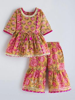 Hopscotch - Floral Lace Cotton Kurti with Sharara