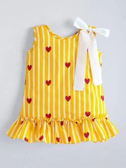 Hopscotch - Yellow Cotton Heart Stripes Dress