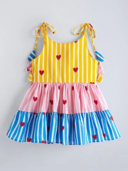 Hopscotch - Multi-Color Cotton Heart Stripes Dress