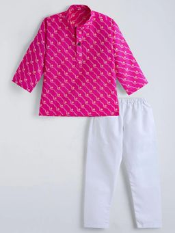 Hopscotch - Pink All Over Print Kurta and Pajama