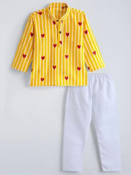 Hopscotch - Yellow Cotton Stripes Kurta and Pajama