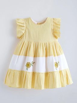 Hopscotch - Yellow Ruffled Stripes Floral Dress