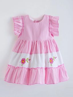 Hopscotch - Pink Ruffled Stripes Floral Dress