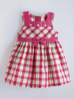 Hopscotch - Pink Bow Applique Checks Dress