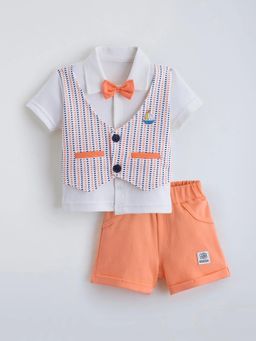 Hopscotch - Orange Bow Applique Formal Shirt with Attached Waistcoat & Shorts