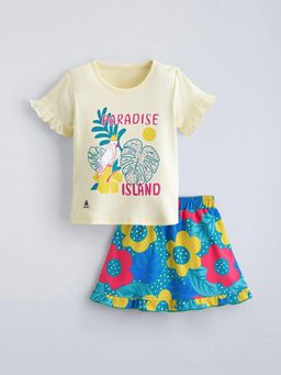 Hopscotch - Cream Cotton Floral Top and Skirt