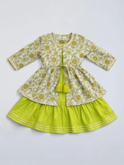Hopscotch - Green Cotton Floral Casual Dress