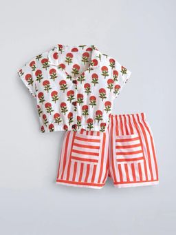 Hopscotch - White Cotton Floral Top with Shorts