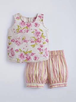 Hopscotch - Floral Lace Cotton Top with Shorts