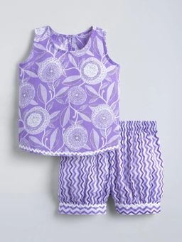 Hopscotch - Purple Cotton Floral Top with Shorts