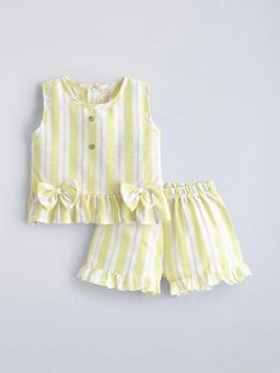 Hopscotch - Bow Applique Stripes Top with Shorts